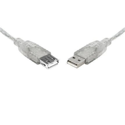 8WARE USB 2.0 Extension Cable 3m A to A Male to Female Transparent Metal Sheath Cable.
