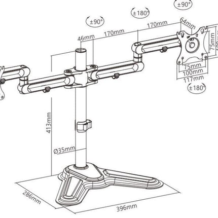 Brateck Dual Monitor Premium Articulating Aluminum Monitor Stand Fit Most 17"-32" Monitors Up to 8kg per screen.
