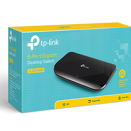 TP-Link TL-SG1008D 8-Port Gigabit Unmanaged Switch Desktop Wall-Mounting Plastic Case Fanless Supports MAC address 802.1p/DSCP QoS.