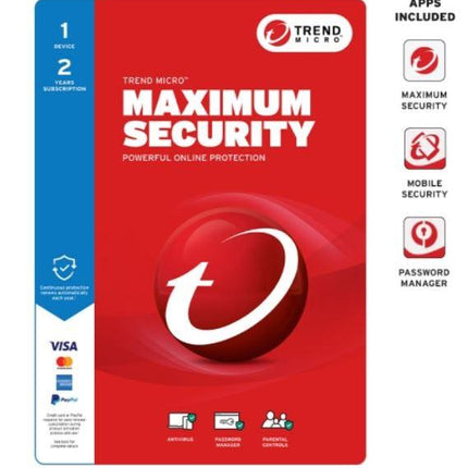 TREND MICRO Micro Maximum Security (1 Device) 2Yr Retail Mini Box Auto Renew.