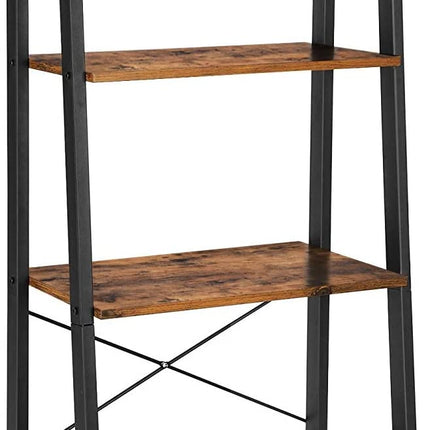 Rustic brown and black steel Metal Frame 4 Tier bookshelf.