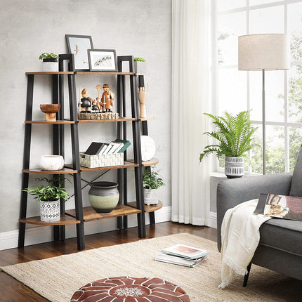 Rustic brown and black steel Metal Frame 4 Tier bookshelf.