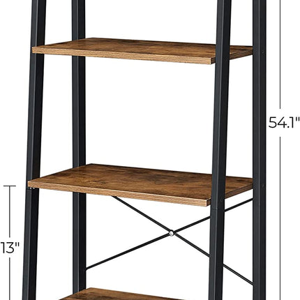 Rustic brown and black steel Metal Frame 4 Tier bookshelf.