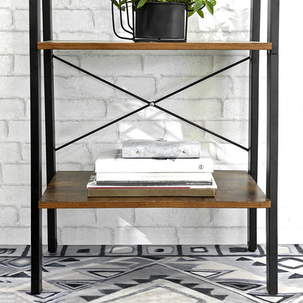 Rustic brown and black steel Metal Frame 4 Tier bookshelf.
