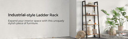 Rustic brown and black steel Metal Frame 4 Tier bookshelf.