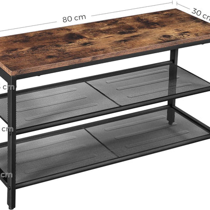 Shoe Rack with 2 Mesh Shelves, Rustic Brown and Black.