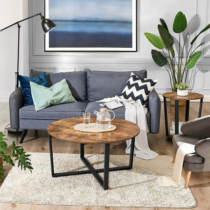 Round Coffee Table Rustic Brown and Black.
