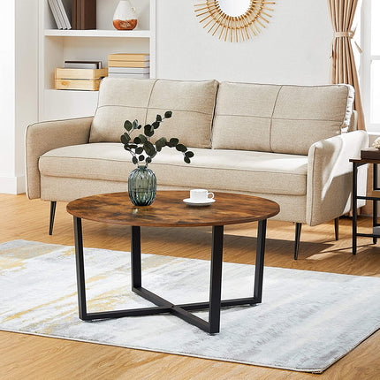 Round Coffee Table Rustic Brown and Black.