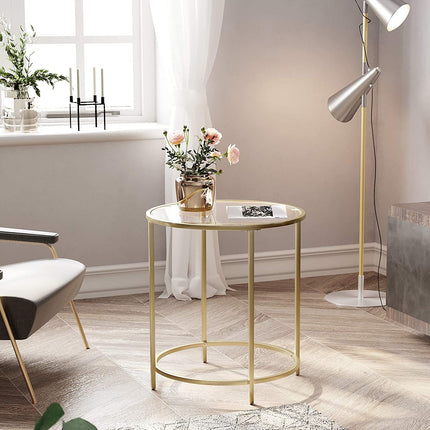 Gold Round Side Table with Golden Metal Frame Robust and Stable.