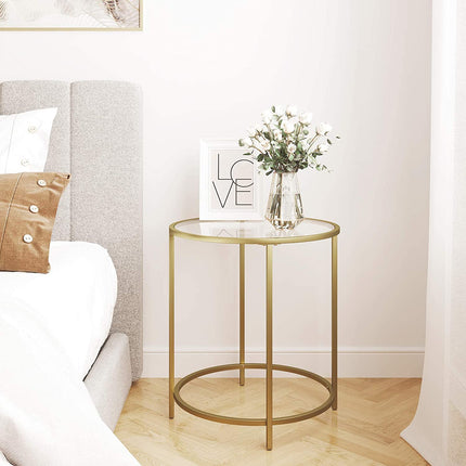Gold Round Side Table with Golden Metal Frame Robust and Stable.