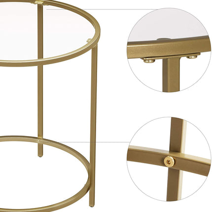 Gold Round Side Table with Golden Metal Frame Robust and Stable.
