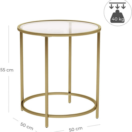 Gold Round Side Table with Golden Metal Frame Robust and Stable.