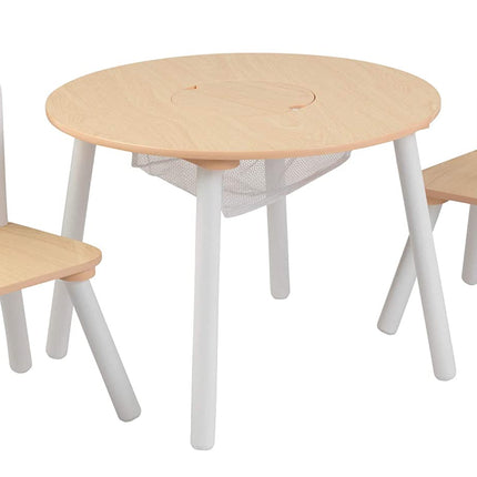 Round Table and 2 Chair Set for children (White Natural).