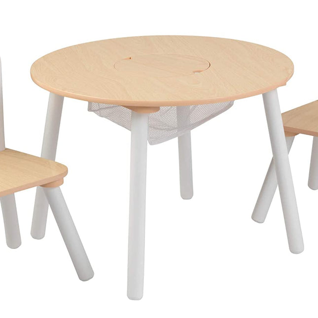 Round Table and 2 Chair Set for children (White Natural).