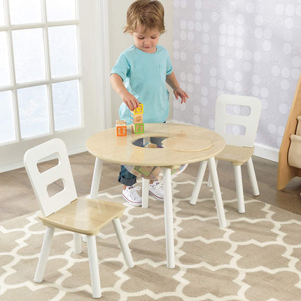 Round Table and 2 Chair Set for children (White Natural).