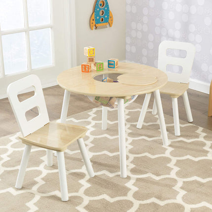 Round Table and 2 Chair Set for children (White Natural).
