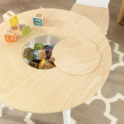 Round Table and 2 Chair Set for children (White Natural).