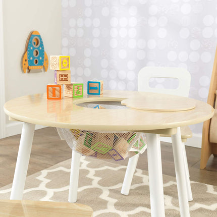 Round Table and 2 Chair Set for children (White Natural).
