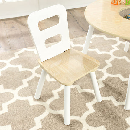 Round Table and 2 Chair Set for children (White Natural).