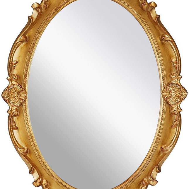 Oval Antique Gold 25 x 38 cm Vintage Carved Hanging Wall Mirror for Bedroom and Living-Room.