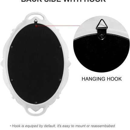 Oval Antique White 25 x 38 cm Vintage Carved Hanging Wall Mirror for Bedroom and Living-Room.