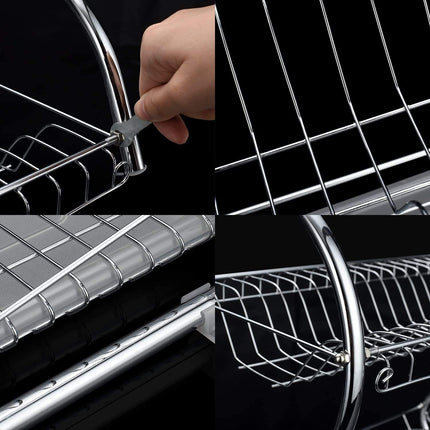 2 Tier Dish Rack with Drain Board for Kitchen Counter and Plated Chrome Dish Dryer Silver 42 x 25,5 x 38 cm.