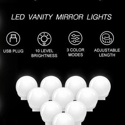 Hollywood Vanity Style LED Makeup Lights Mirror with 3 Color Modes Lights with 10 Dimmable Bulbs (Mirror Not Include).