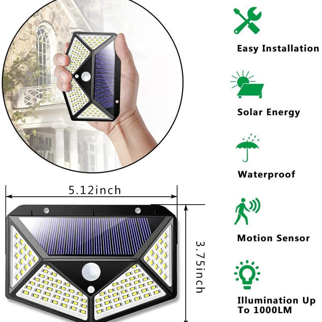 100 Waterproof LED Motion Sensor Solar Security Lights Outdoor (2pack).