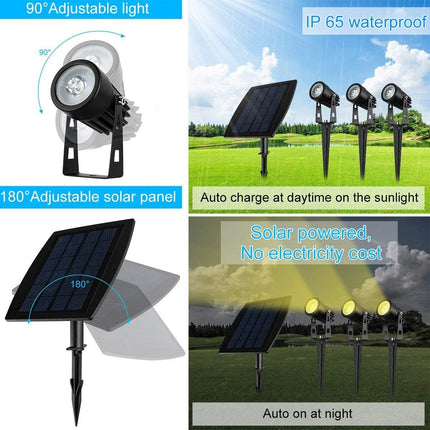 3 x LED Spotlights Powered Solar Garden Lights Outdoor Waterproof (Warm White).