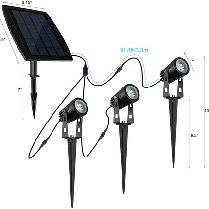 3 x LED Spotlights Powered Solar Garden Lights Outdoor Waterproof (Warm White).