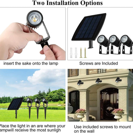 3 x LED Spotlights Powered Solar Garden Lights Outdoor Waterproof (Warm White).