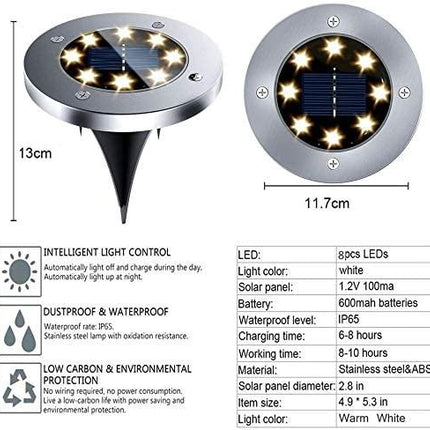 8 Pack LED Solar Pathway Lights Outdoor Solar Ground Lights (Warm White).
