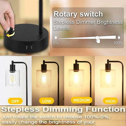 2x Pack Industrial Table Lamp with 2 USB Port for Bedside Nightstand Desk and Living Room Office (Bulb not Included).