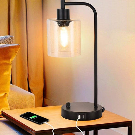 2x Pack Industrial Table Lamp with 2 USB Port for Bedside Nightstand Desk and Living Room Office (Bulb not Included).