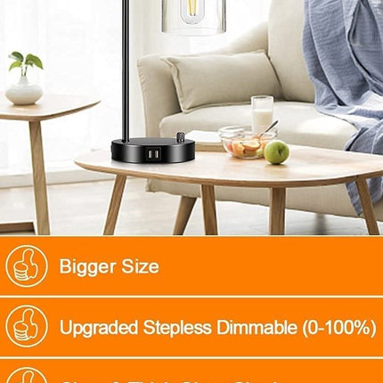 2x Pack Industrial Table Lamp with 2 USB Port for Bedside Nightstand Desk and Living Room Office (Bulb not Included).