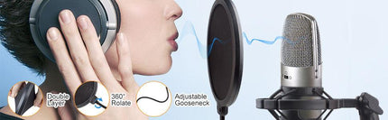 Microphone Radio Broadcasting Stand with 3/8"to 5/8" Screw Adapter and Windscreen Pop Filter.