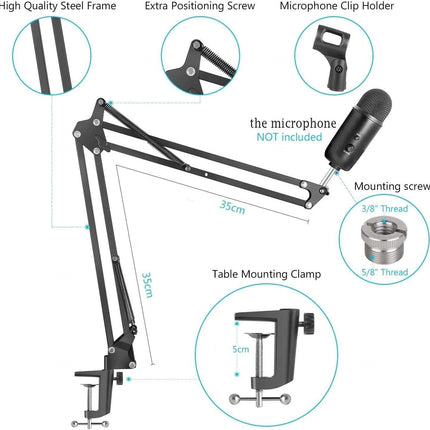 Microphone Radio Broadcasting Stand with 3/8"to 5/8" Screw Adapter and Windscreen Pop Filter.