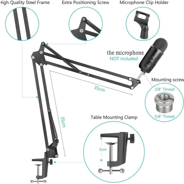 Microphone Radio Broadcasting Stand with 3/8"to 5/8" Screw Adapter and Windscreen Pop Filter.