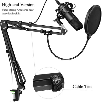 Microphone Radio Broadcasting Stand with 3/8"to 5/8" Screw Adapter and Windscreen Pop Filter.