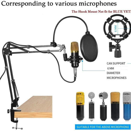 Microphone Radio Broadcasting Stand with 3/8"to 5/8" Screw Adapter and Windscreen Pop Filter.