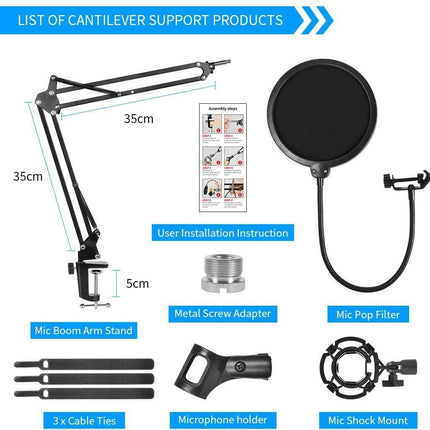 Microphone Radio Broadcasting Stand with 3/8"to 5/8" Screw Adapter and Windscreen Pop Filter.