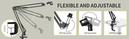 Microphone Radio Broadcasting Stand with 3/8"to 5/8" Screw Adapter and Windscreen Pop Filter.