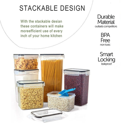 14 Pieces Airtight Food Storage and BPA Free Plastic with Easy Lock Black Lids Labels for Kitchen.