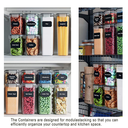 14 Pieces Airtight Food Storage and BPA Free Plastic with Easy Lock Black Lids Labels for Kitchen.