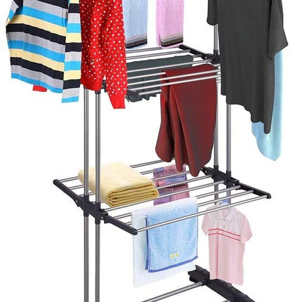 3 Tier Foldable Clothes Drying Rack for Laundry Dryer with Hanger Stand Rail Indoor.