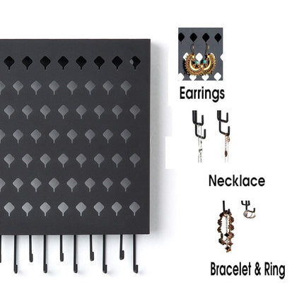 Wall Mount Earring Jewelry Hanger Organizer Holder with 109 Holes and 19 Hooks (Black).