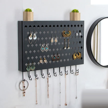 Wall Mount Earring Jewelry Hanger Organizer Holder with 109 Holes and 19 Hooks (Black).