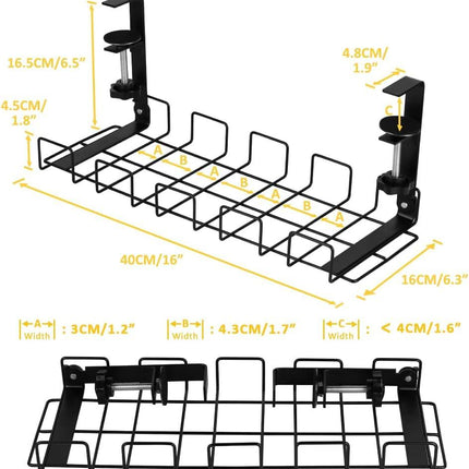 2 pack Under Desk Cable Management Tray, Black.