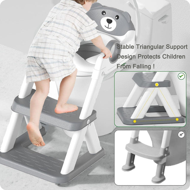 Potty Training Seat Ladder, Kids Boys Girls, Grey.