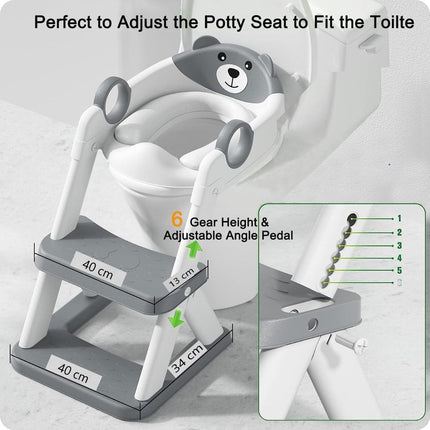 Potty Training Seat Ladder, Kids Boys Girls, Grey.